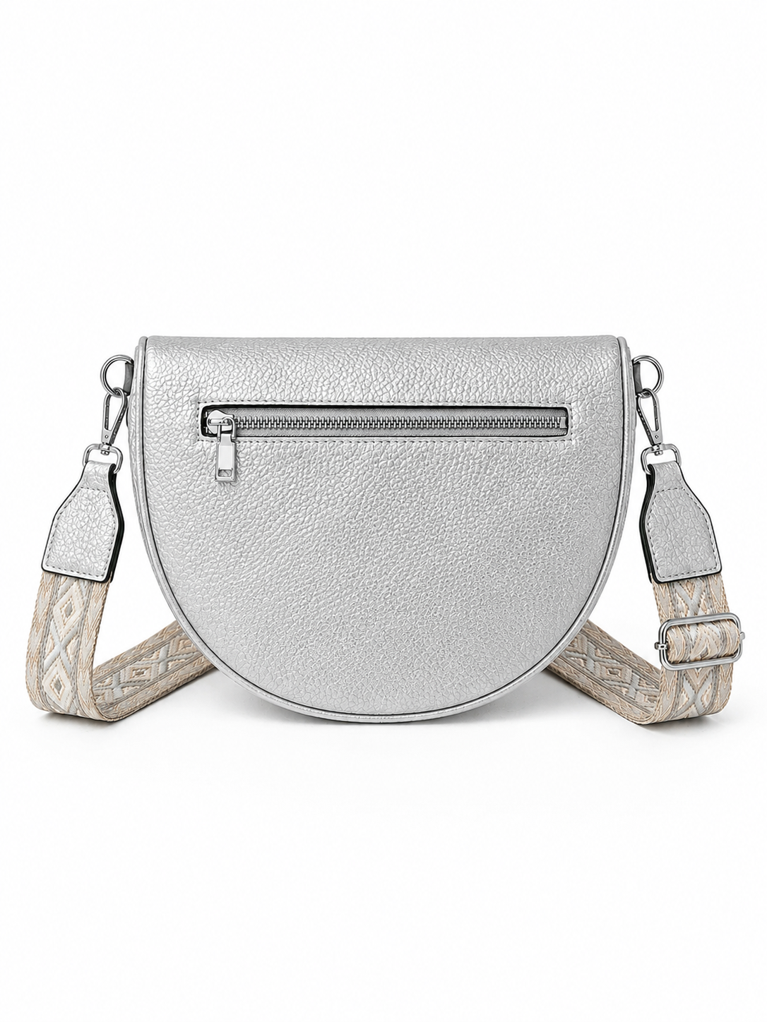 Grand sac banane femme Cuir argenté Bandoulière large - Porte-monnaie inclus