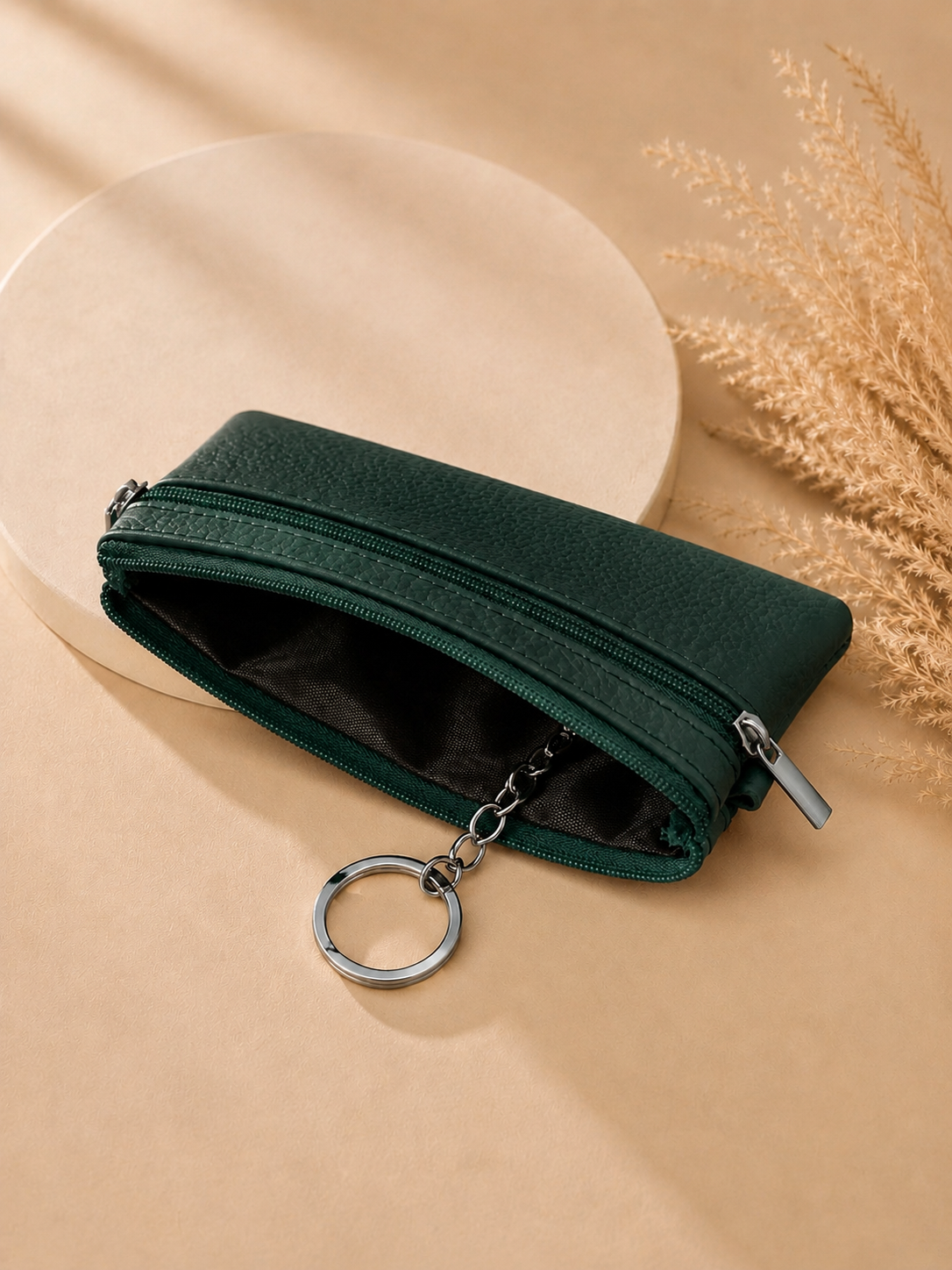 Porte-monnaie femme en cuir grainé vert sapin