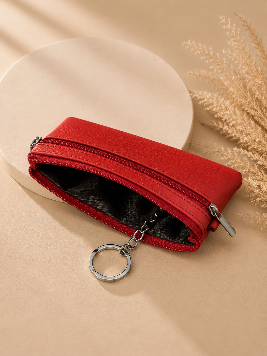 Porte-monnaie femme en cuir grainé rouge