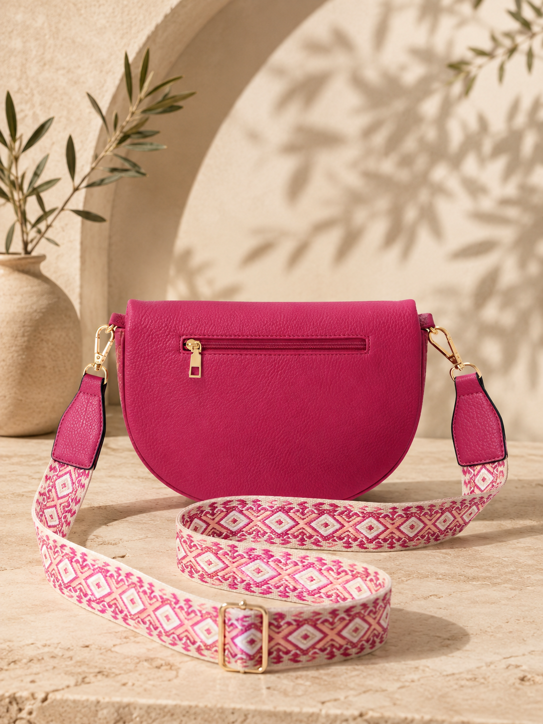 Sac banane femme XL raphia rose fuchsia – Porte-monnaie assorti – Bandoulière interchangeable