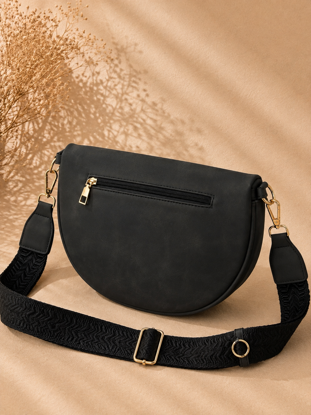 Sac banane femme vintage en daim noir anthracite – Porte-monnaie assorti – Bandoulière interchangeable