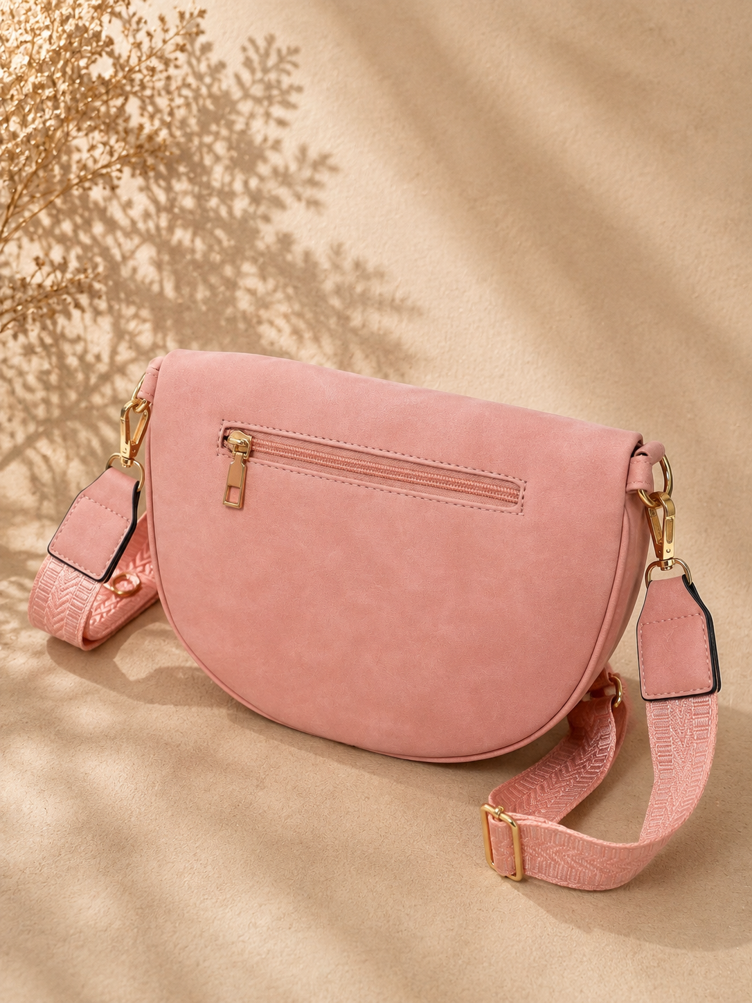 Sac banane femme vintage en daim rose poudré – Porte-monnaie assorti – Bandoulière interchangeable