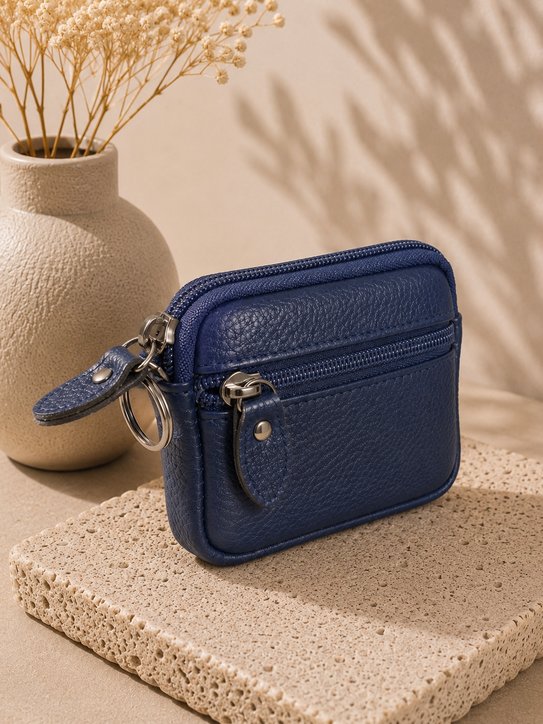 Porte-monnaie femme en cuir bleu marine