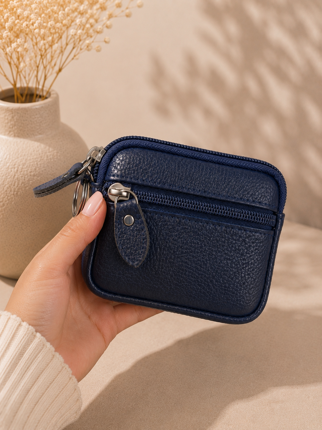 Porte-monnaie femme en cuir bleu marine