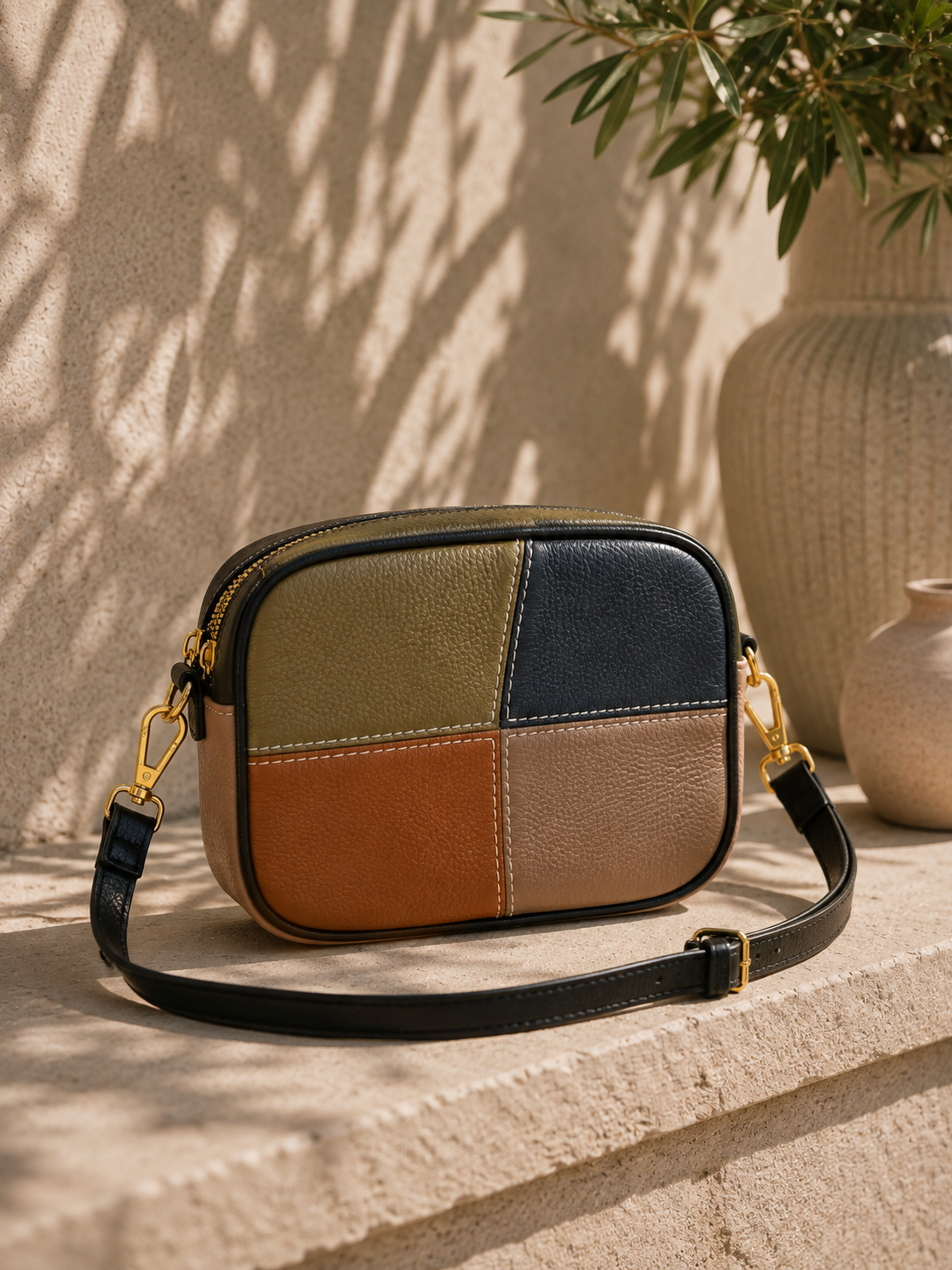 Sac bandoulière femme en cuir multicolore