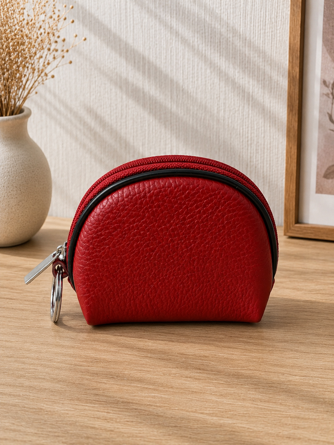 Porte-monnaie femme en cuir rouge