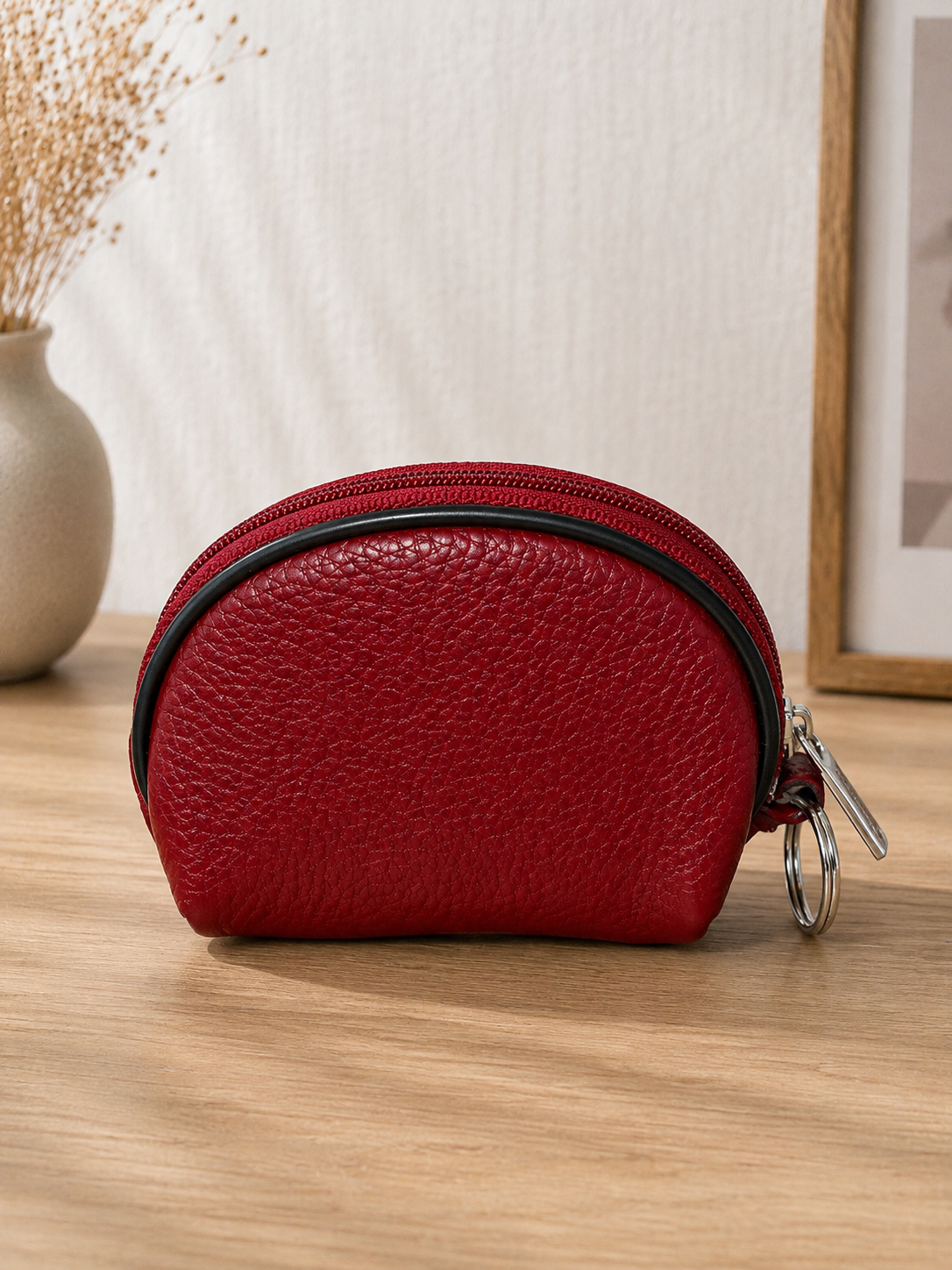 Porte-monnaie femme en cuir rouge bordeaux