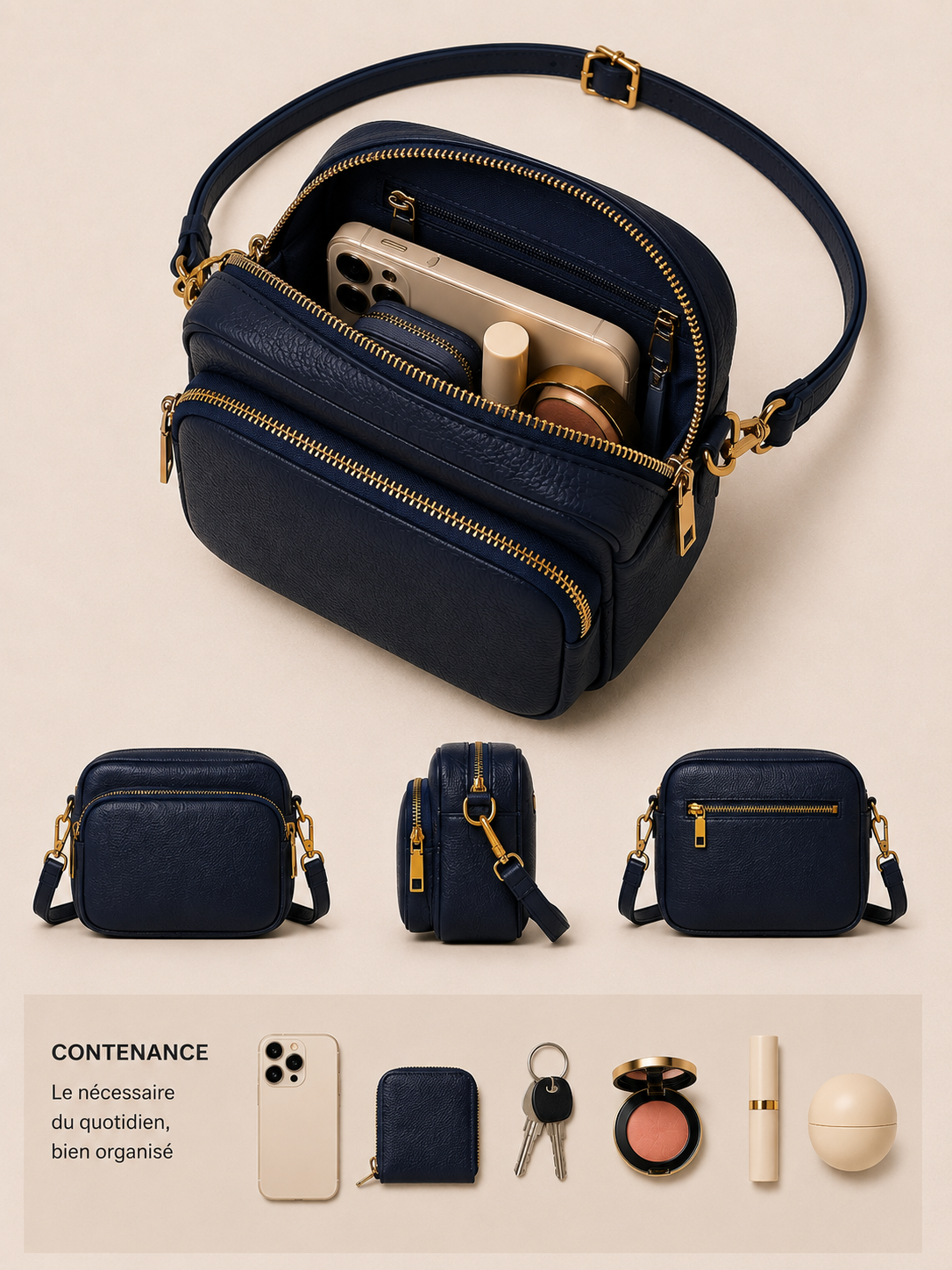 Sac bandoulière femme Cuir bleu marine