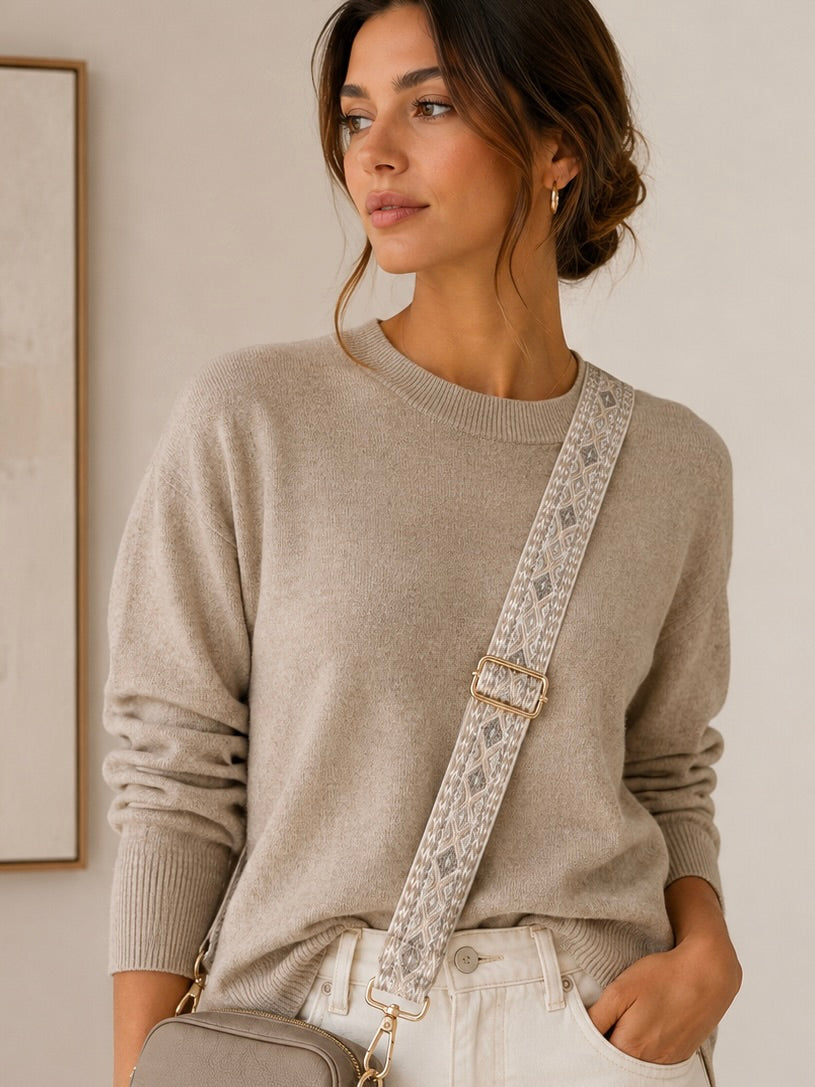 Bandoulière de sac femme style bohème à motif graphique gris