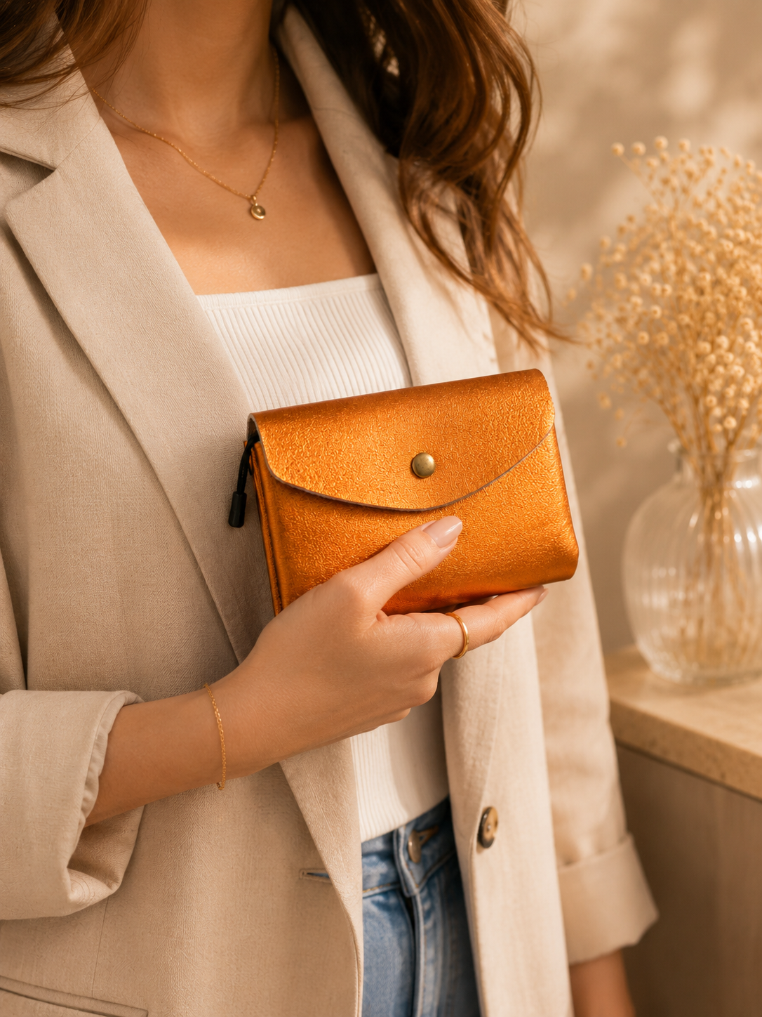Porte-monnaie femme Cuir irisé orange