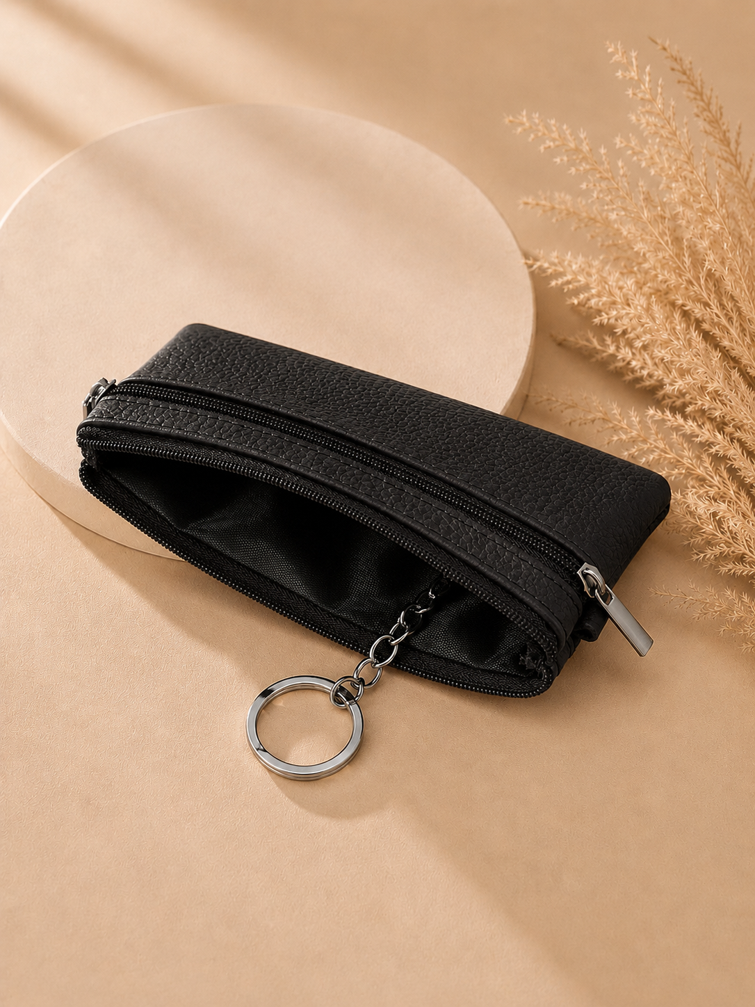 Porte-monnaie femme en cuir grainé noir