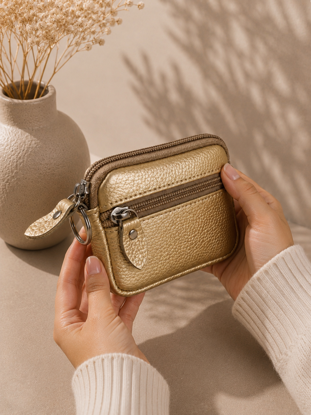 Porte-monnaie femme en cuir doré