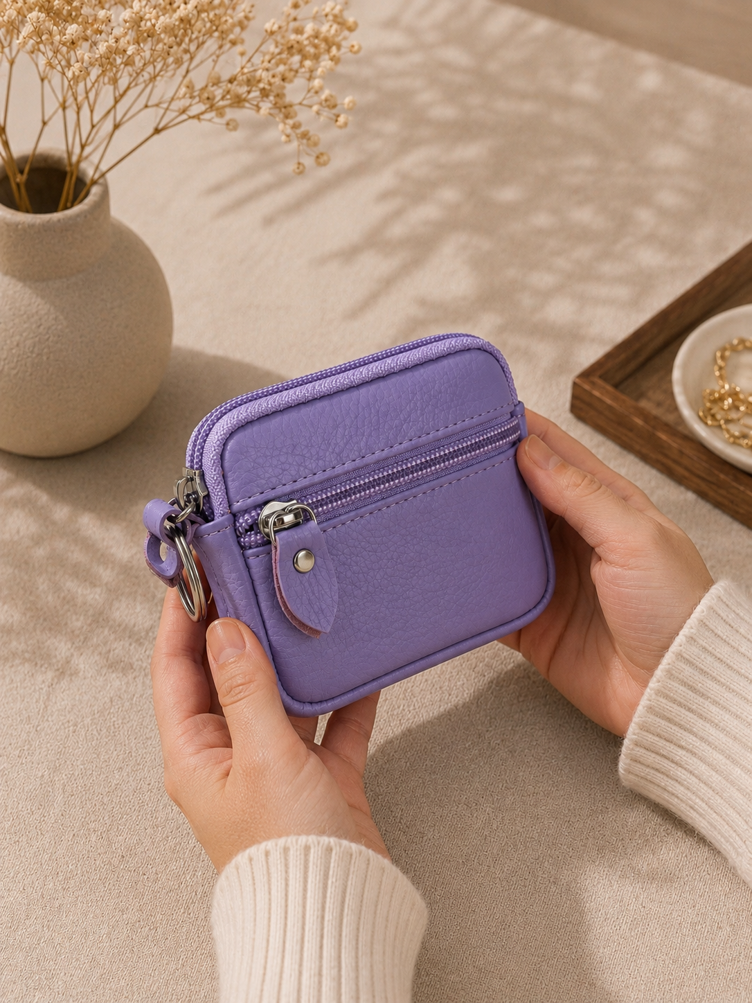 Porte-monnaie femme en cuir violet lavande