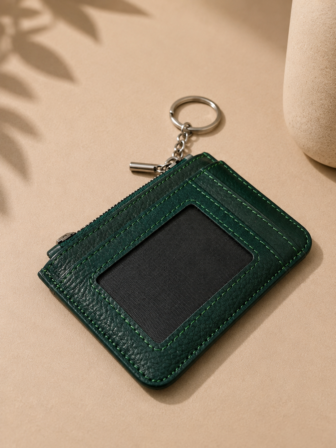 Porte-cartes femme en cuir vert sapin grainé