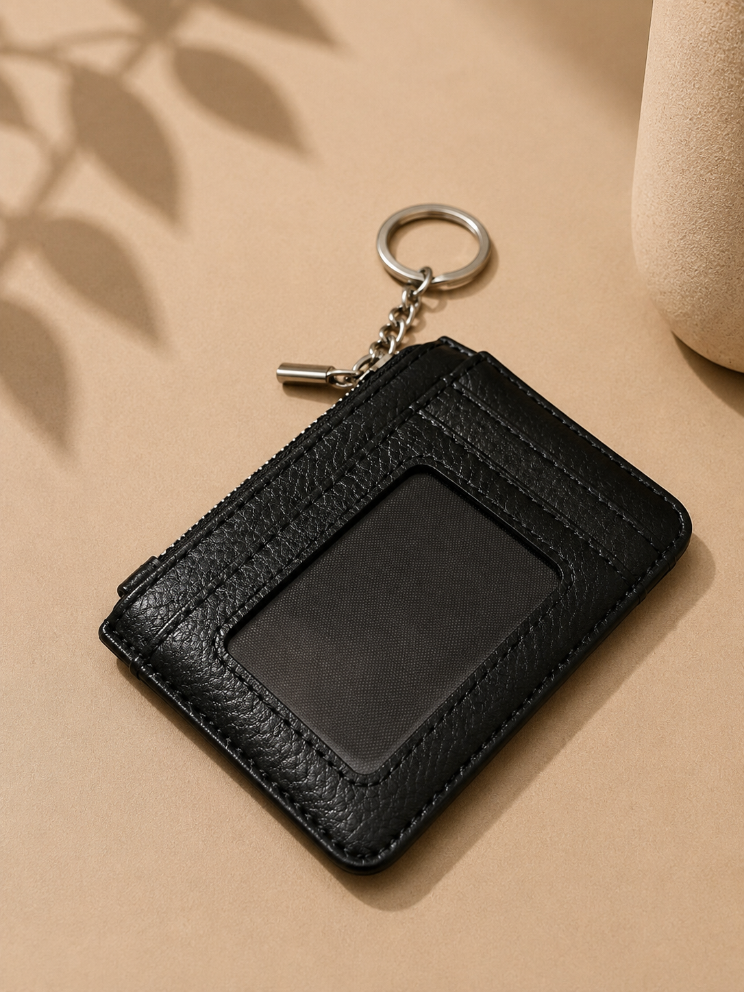 Porte-cartes femme en cuir noir grainé