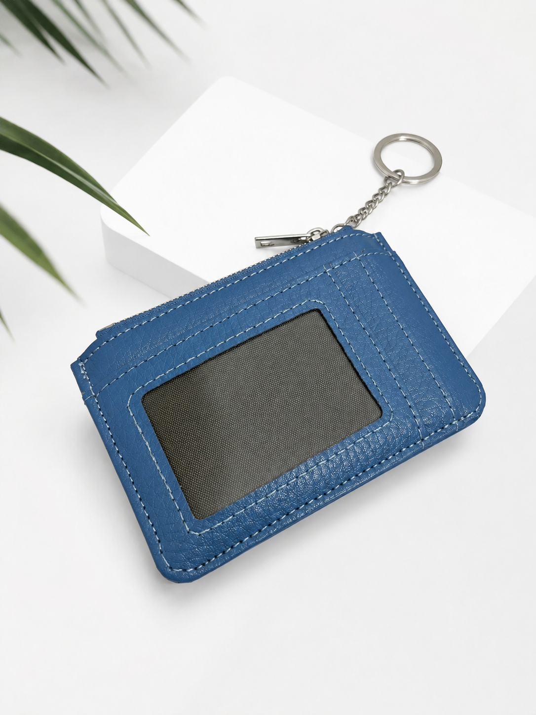 Porte-cartes femme en cuir grainé bleu ardoise