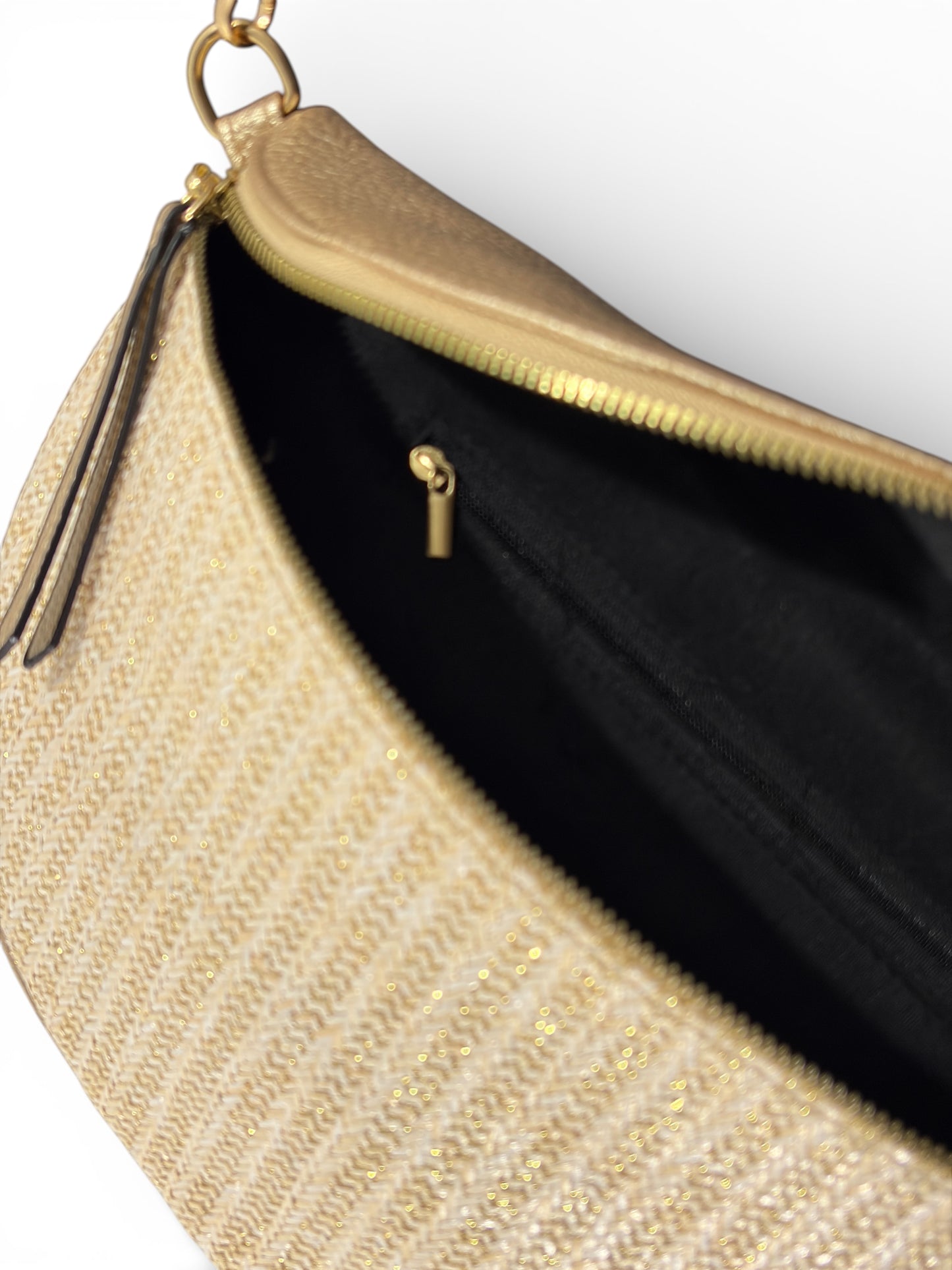 Grand sac banane - Dorée - Bi-matière motif brillant