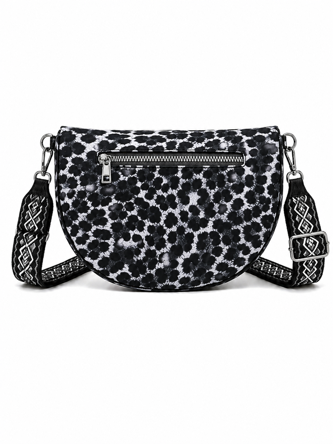Grand sac banane femme noir imprimé léopard Bandoulière large - Porte-monnaie inclus