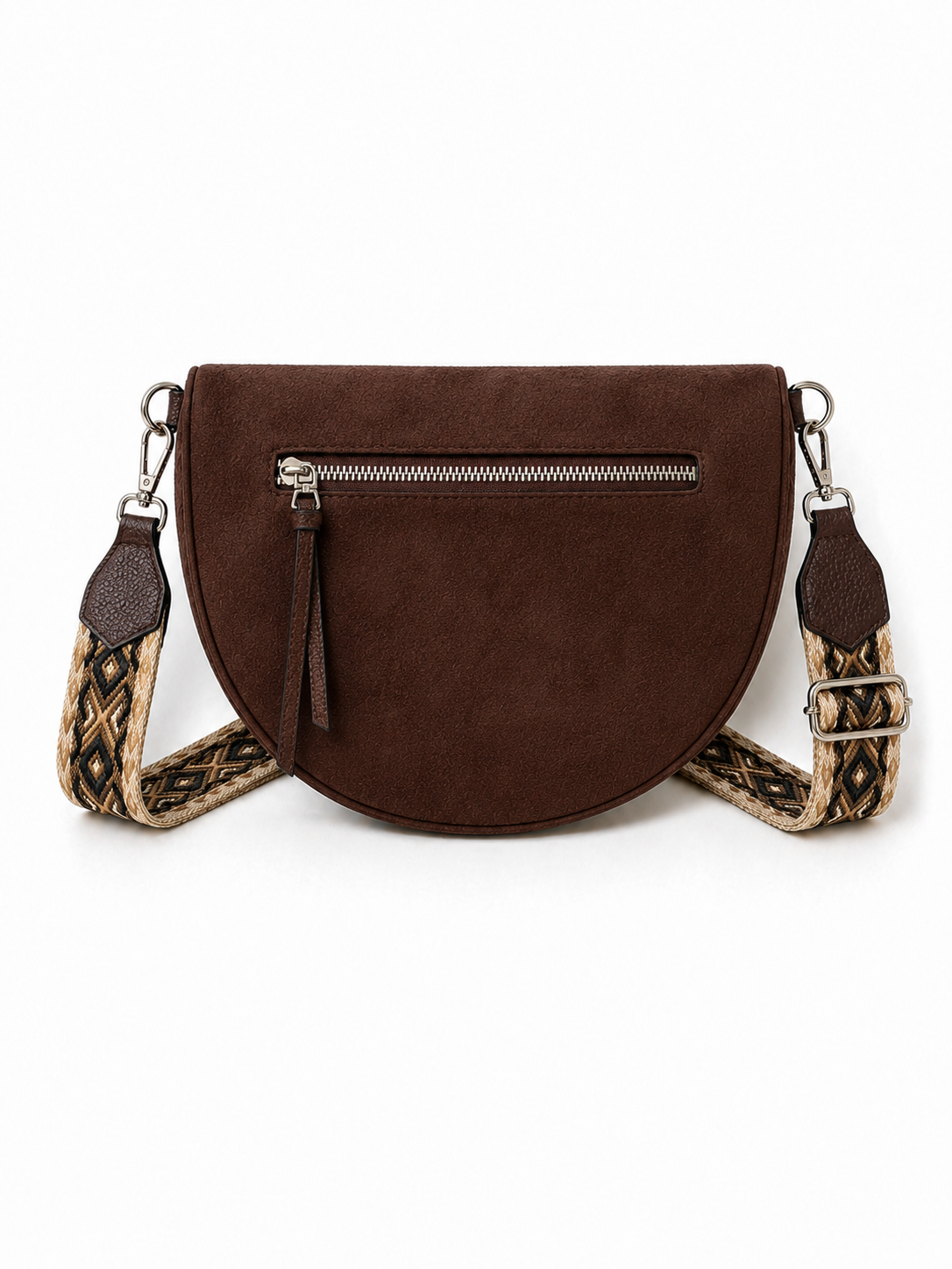 Sac banane femme daim marron chocolat Bandoulière large - Porte-monnaie inclus