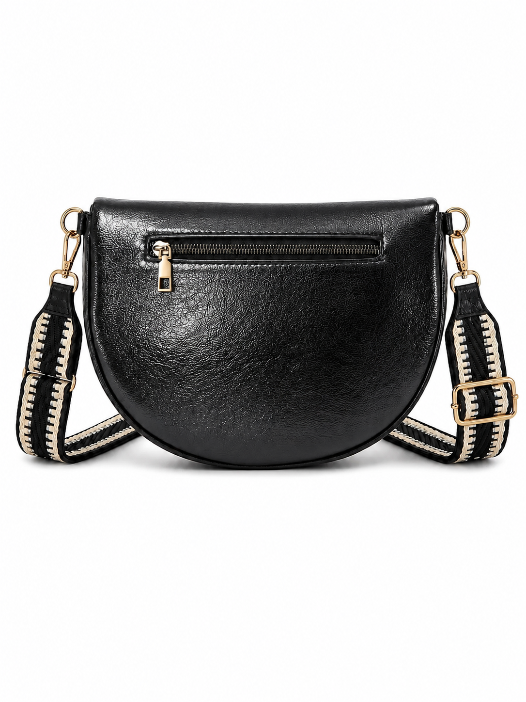 Sac banane femme noir brillant effet paille Bandoulière large - Porte-monnaie inclus