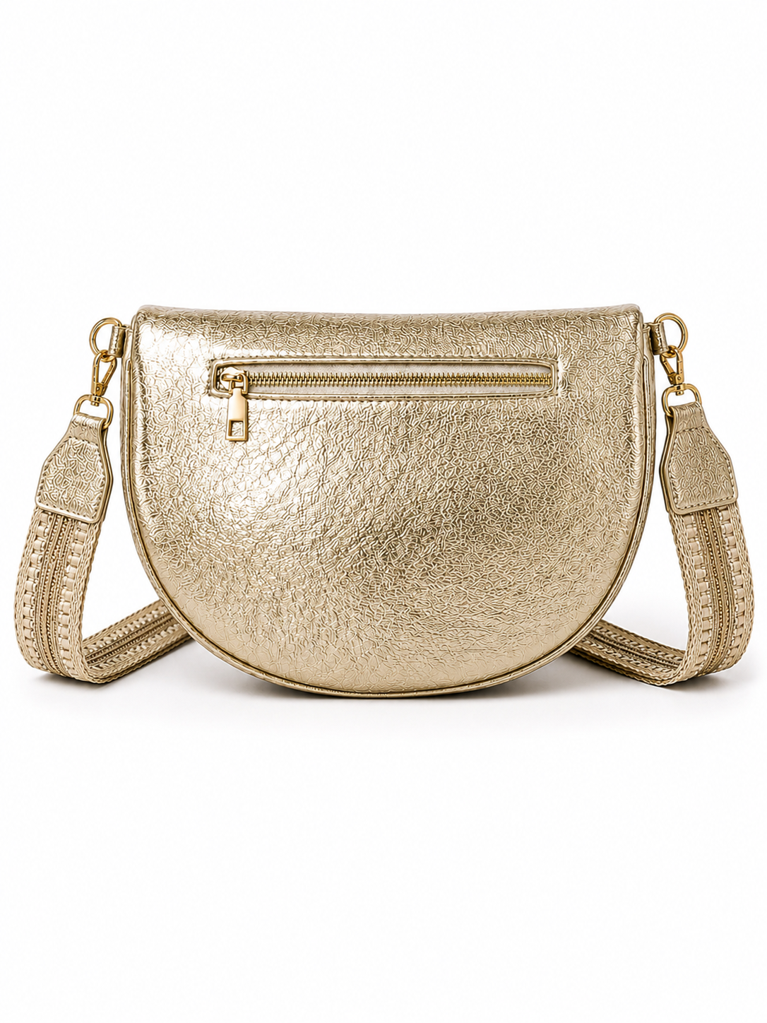 Grand sac banane femme doré brillant effet paille Bandoulière large - Porte-monnaie inclus
