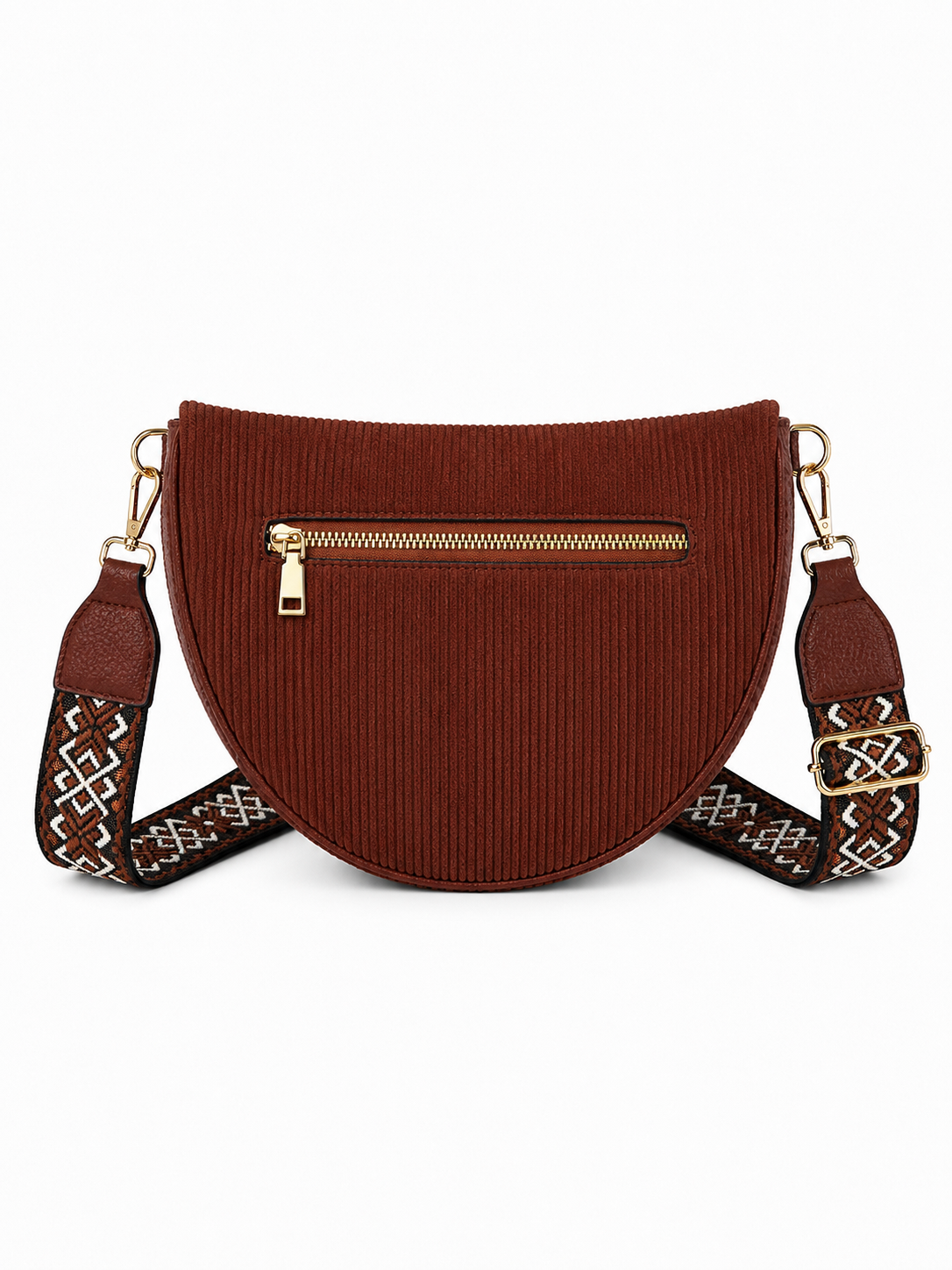 Sac banane femme velours côtelé marron Bandoulière large - Porte-monnaie inclus