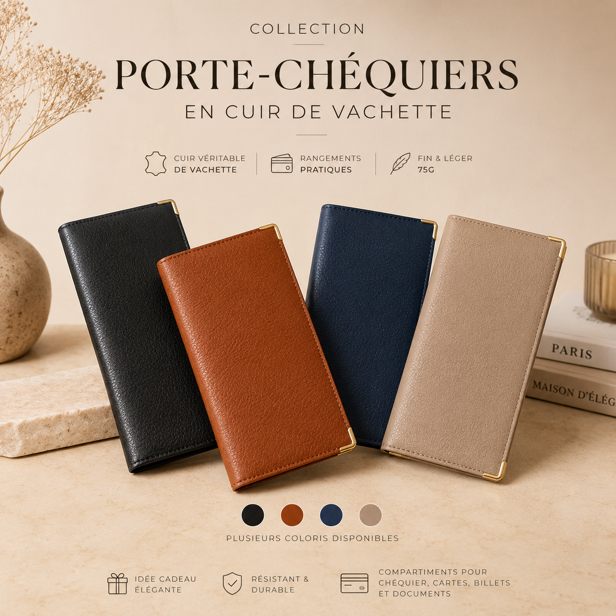 Porte-chéquiers en cuir de vachette