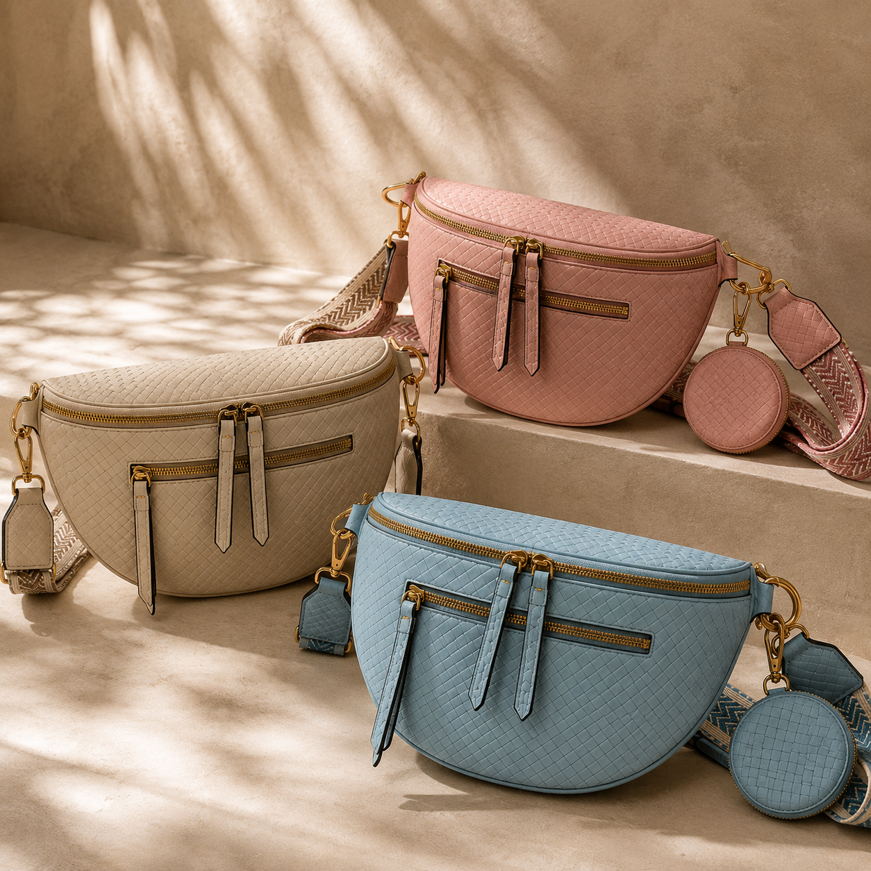 Sacs banane femme en cuir tressé