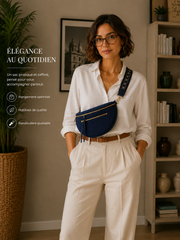 Grand sac banane femme Bleu pétrole velours côtelé Bandoulière large - Porte-monnaie inclus