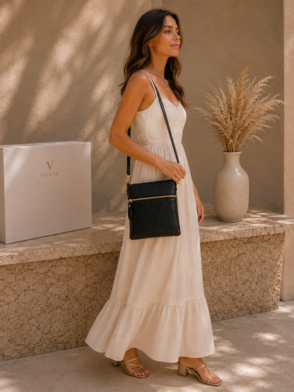 Sac pochette femme en cuir noir