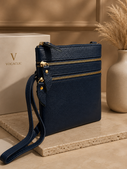 Sac pochette femme en cuir bleu marine