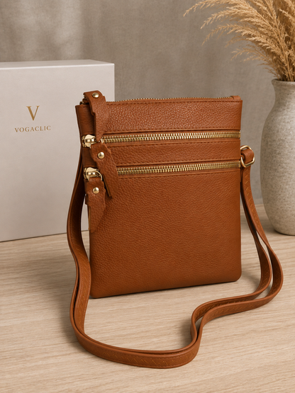 Sac pochette femme en cuir marron cognac