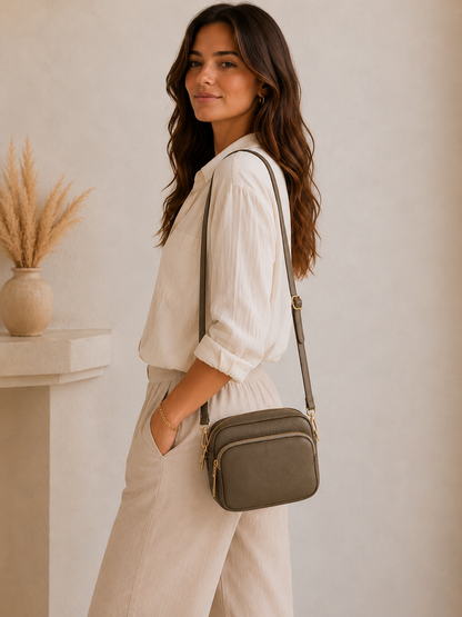Petit sac bandoulière femme Cuir taupe