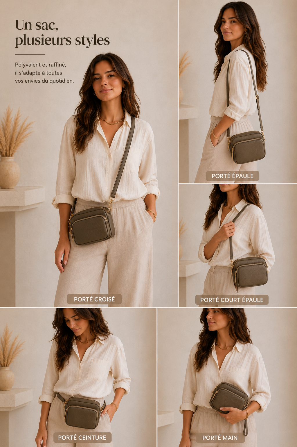 Petit sac bandoulière femme Cuir taupe