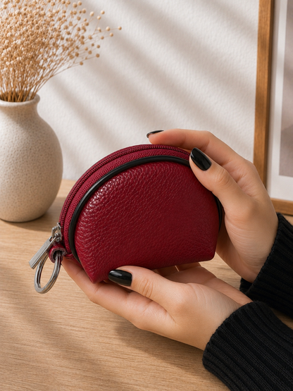 Porte-monnaie femme en cuir rouge bordeaux