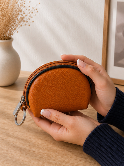 Porte-monnaie femme en cuir marron cognac