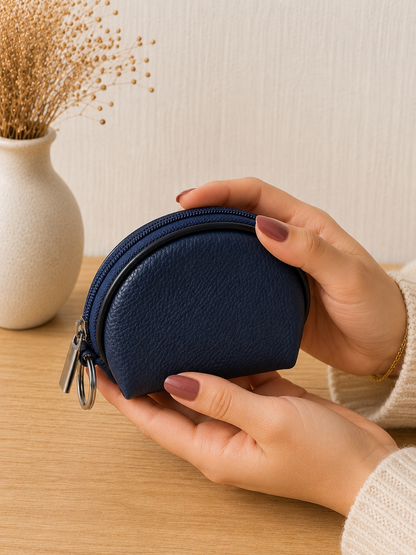 Porte-monnaie femme en cuir bleu marine