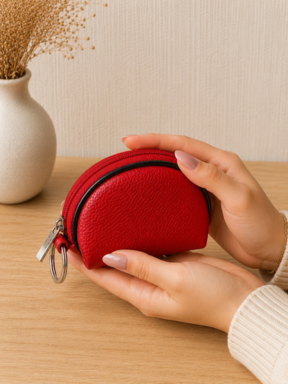 Porte-monnaie femme en cuir rouge