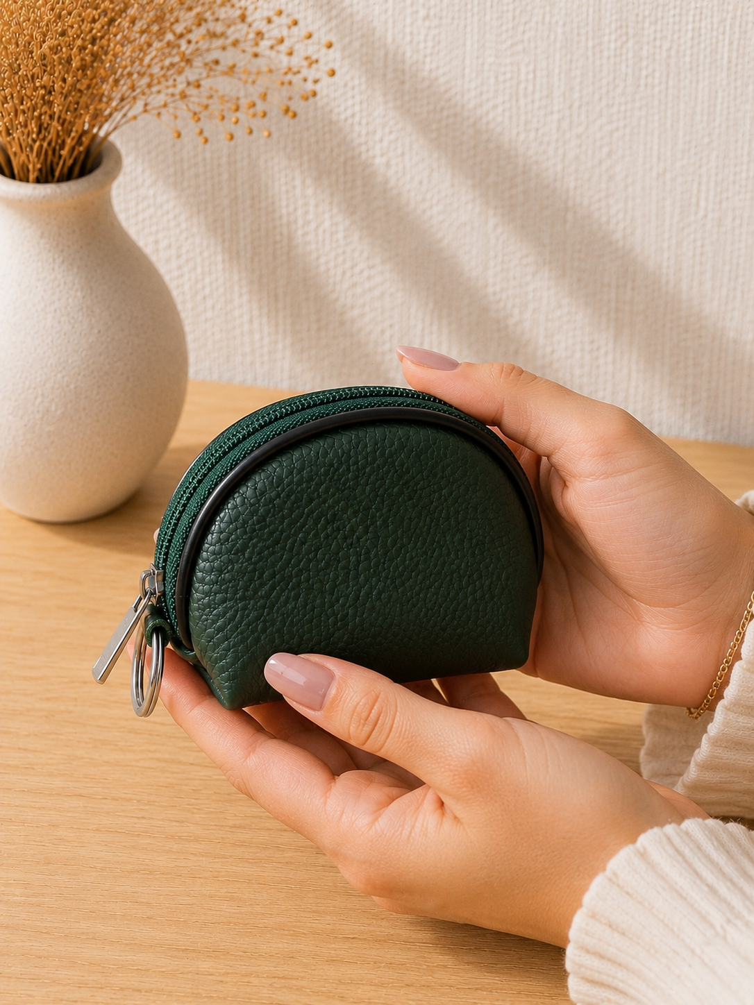 Porte-monnaie femme en cuir vert sapin