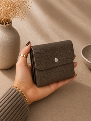 Porte-monnaie femme tendance en cuir grainé beige taupe