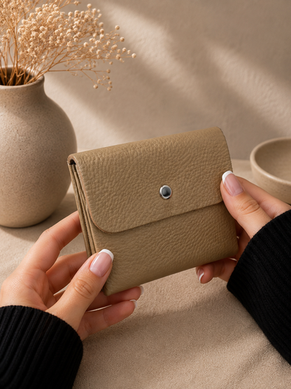 Porte-monnaie femme tendance en cuir grainé doré