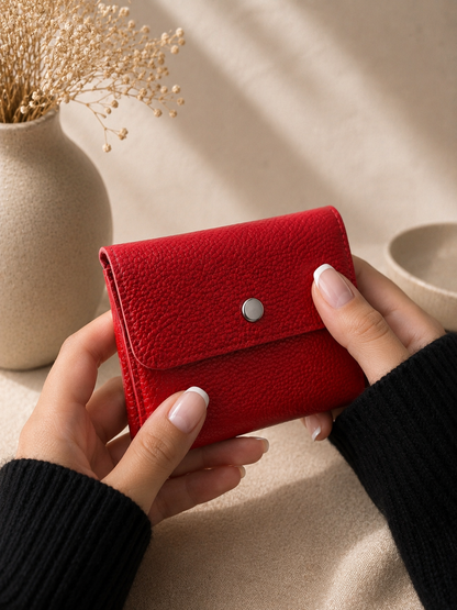Porte-monnaie femme tendance en cuir grainé rouge