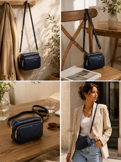 Sac bandoulière femme Cuir bleu marine