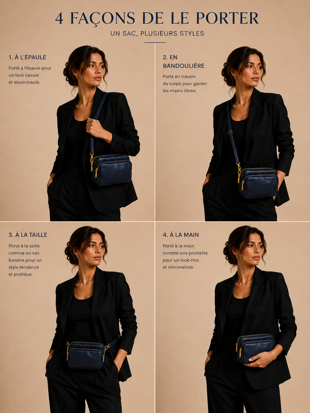 Sac bandoulière femme Cuir bleu marine