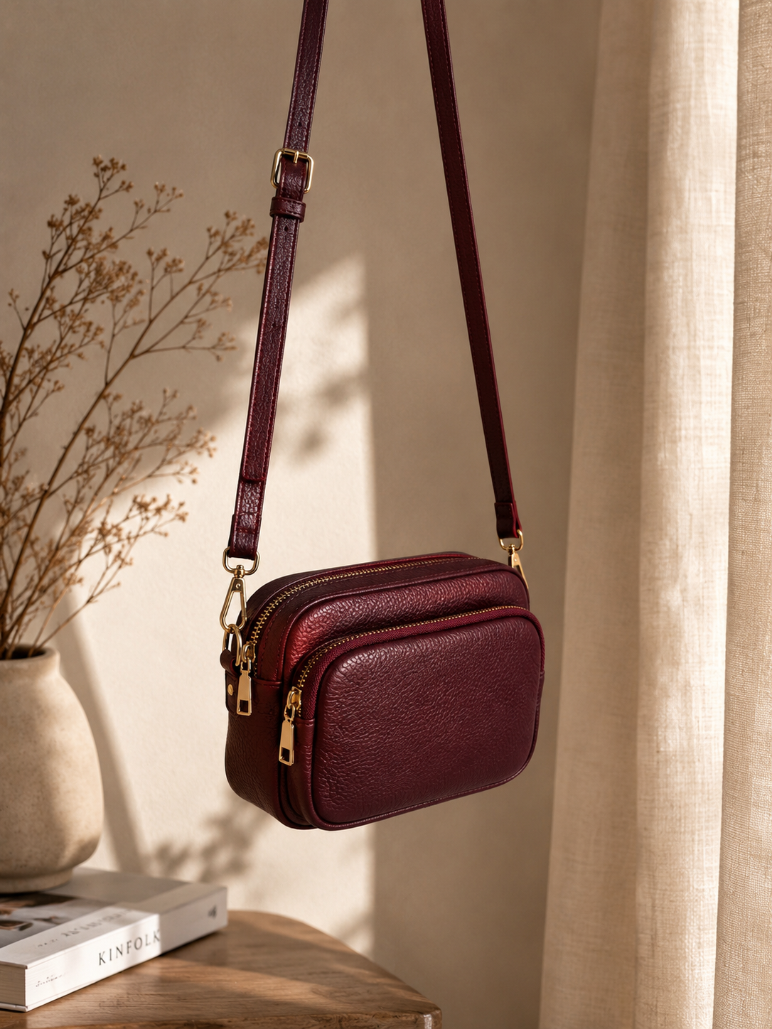 Sac bandoulière femme Cuir rouge bordeaux