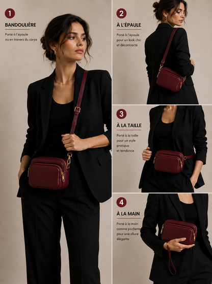 Sac bandoulière femme Cuir rouge bordeaux