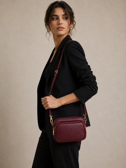Sac bandoulière femme Cuir rouge bordeaux