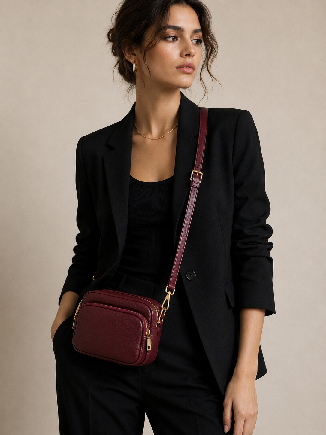 Sac bandoulière femme Cuir rouge bordeaux
