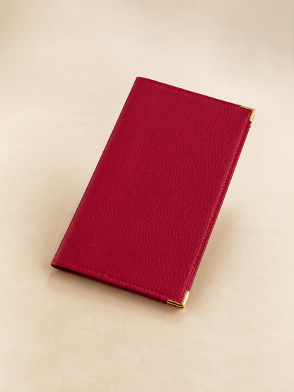 Porte-chéquier femme en cuir de vachette rouge bordeaux