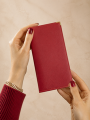 Porte-chéquier femme en cuir de vachette rouge bordeaux